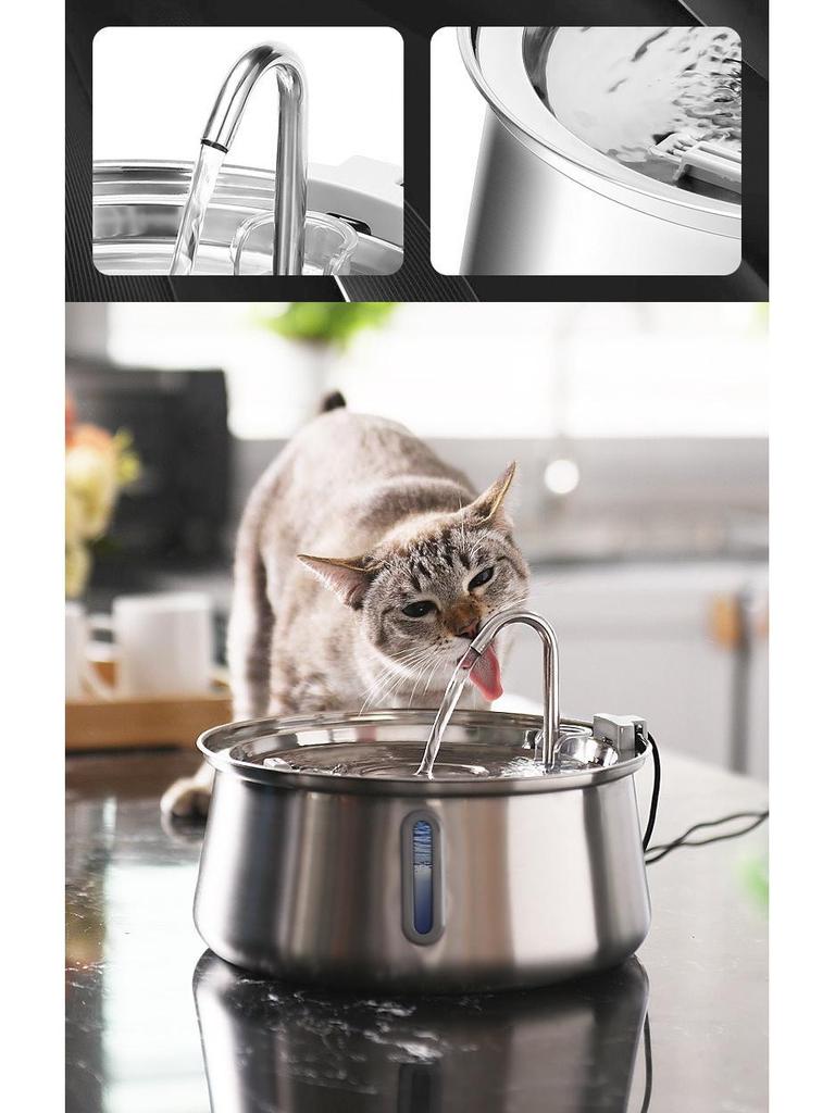 4L Stainless Steel Cat Water Fountain with Window, Automatic Filtration & Purification