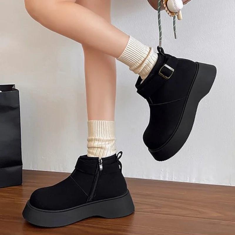 Suede Platform Women Ankle Boots Flats Fashion Casual Shoes Woman 2025 Trend Winter New Brand Designer Walking Cozy Female Botas