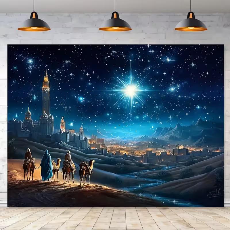 2D Dreikönigskamelreise Kulissentuch Sternennacht Bethlehem Dekoration