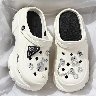 Women's Breathable DIY Hole Shoes - Non-slip Korean Style Thick Sole Sandals with Closed Toe for Beach