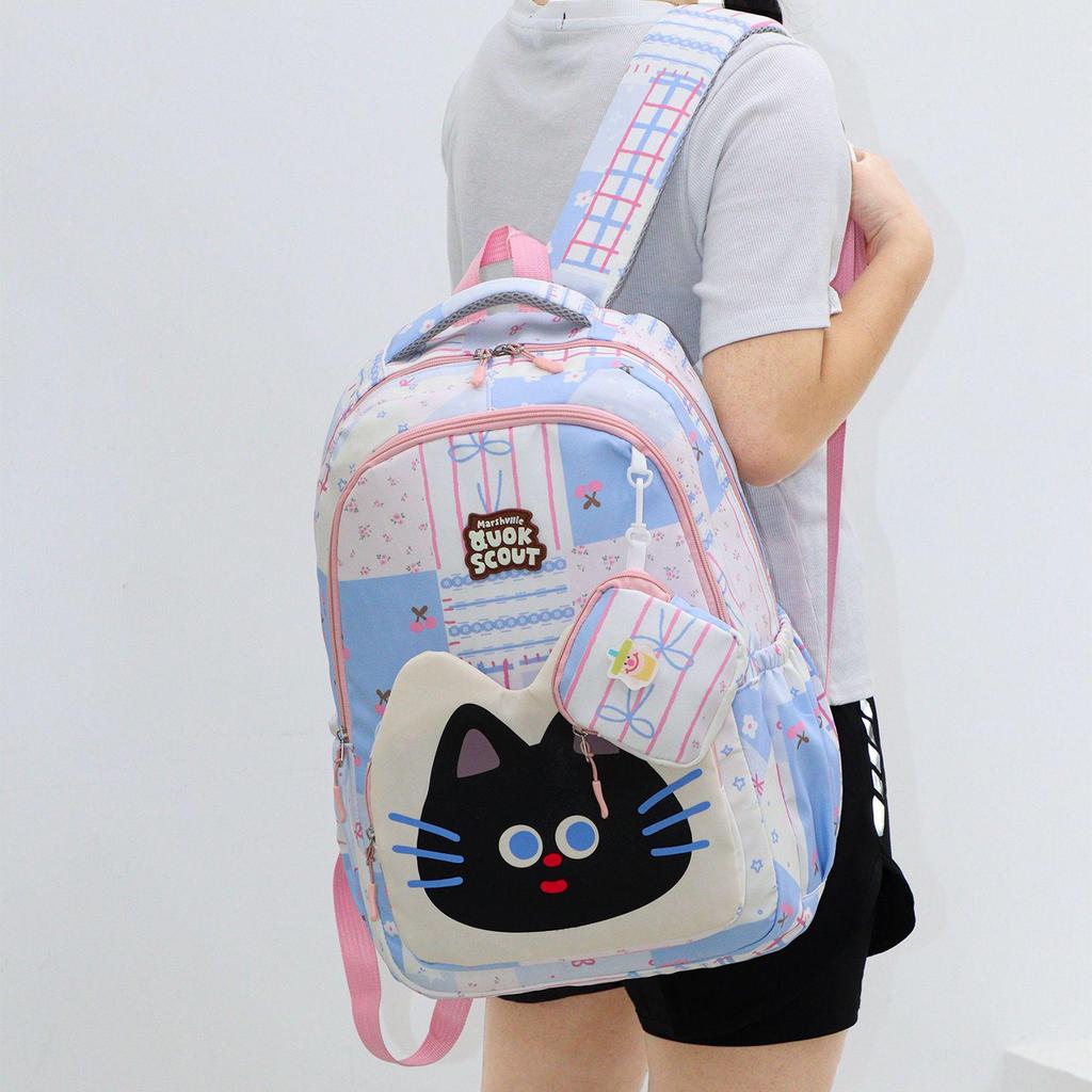 Lightweight Large Capacity Cat Cartoon School Backpack for Boys and Girls