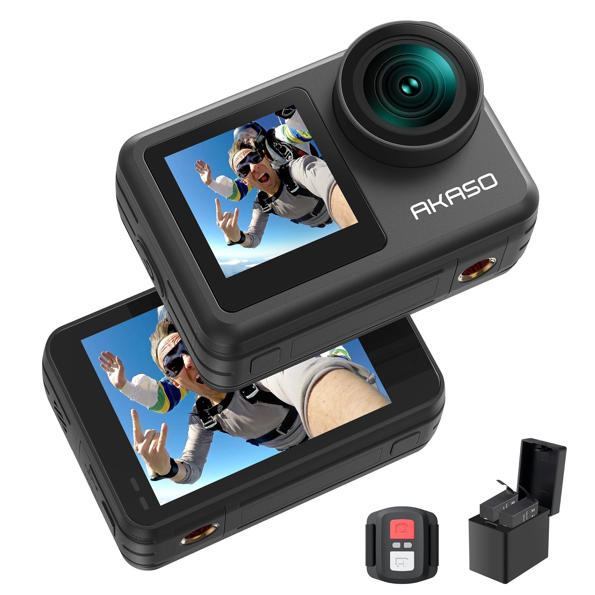 

AKASO Brave 7 LE Action 4K IPX7 40M Underwater Image Dual Touch Time External Two 1350mAh Remote Control Included Camera, 60fps, 20MP, Waterproof, чорний