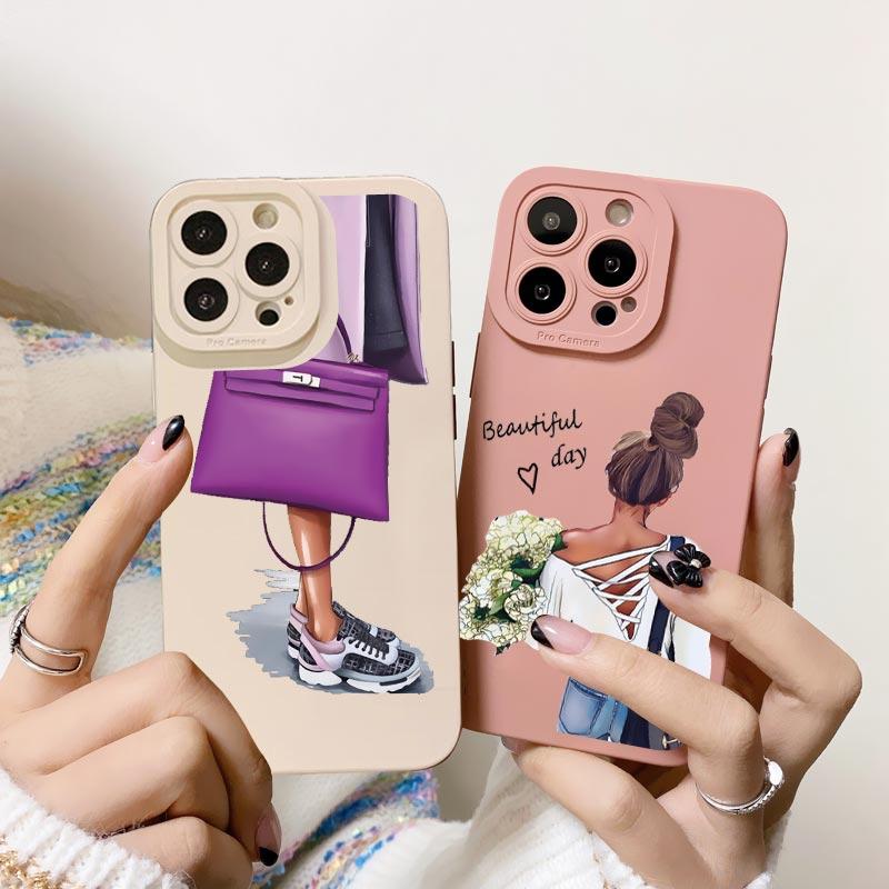 Fashion Lady High Heel Girl Women Coffee Miss Phone Case For iphone 12 11 14 13 15 Pro Max X XS MAX XR SE 2020 7 8 Plus Covers