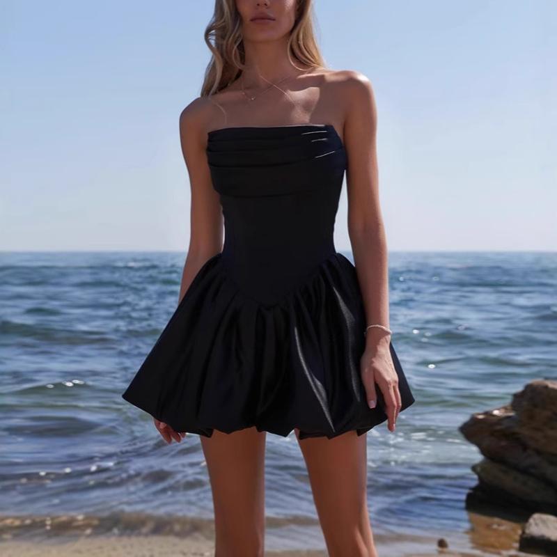 

Spring and summer sexy slim fit strapless satin dress S белый