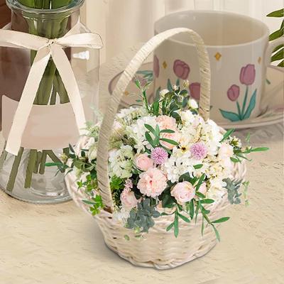 Small Imitation Rattan Woven Basket One Wicker Rattan Flower Child Basket Woven Easter Basket Wicker Basket for Weddings