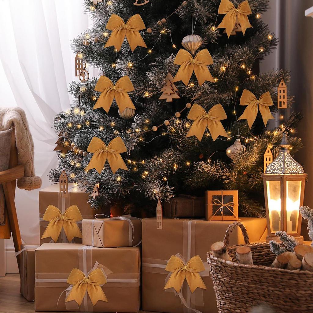 Christmas Ornament Large Velvet Bow Design 12PCS Festive Holiday Christmas Tree Window Hanging Decorating Accessory