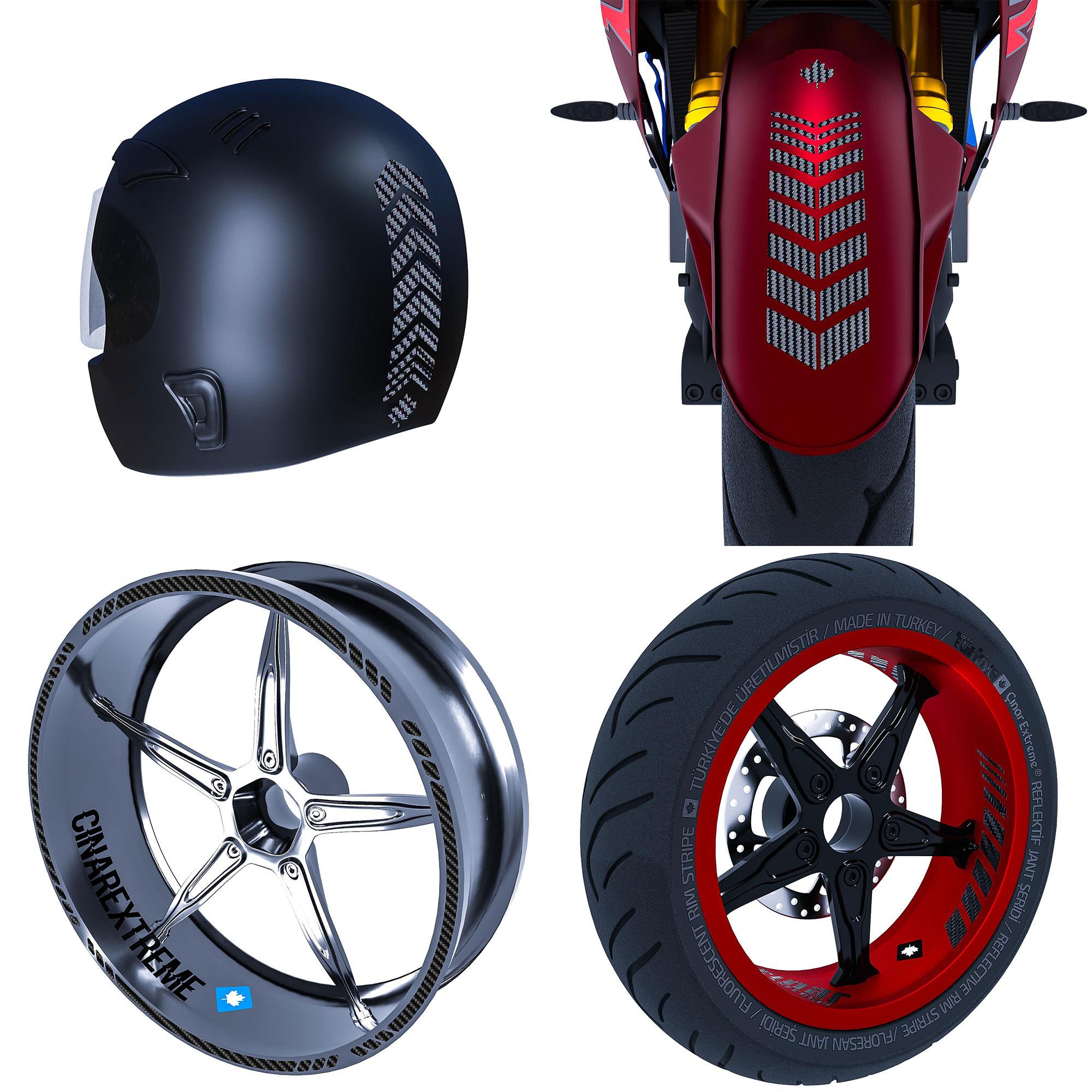 

Набор из 4 наклеек Moto Rider, черный, с текстурой из углеродного волокна, с внутренней внешней полосой, шлем и брызговик CinarExtreme