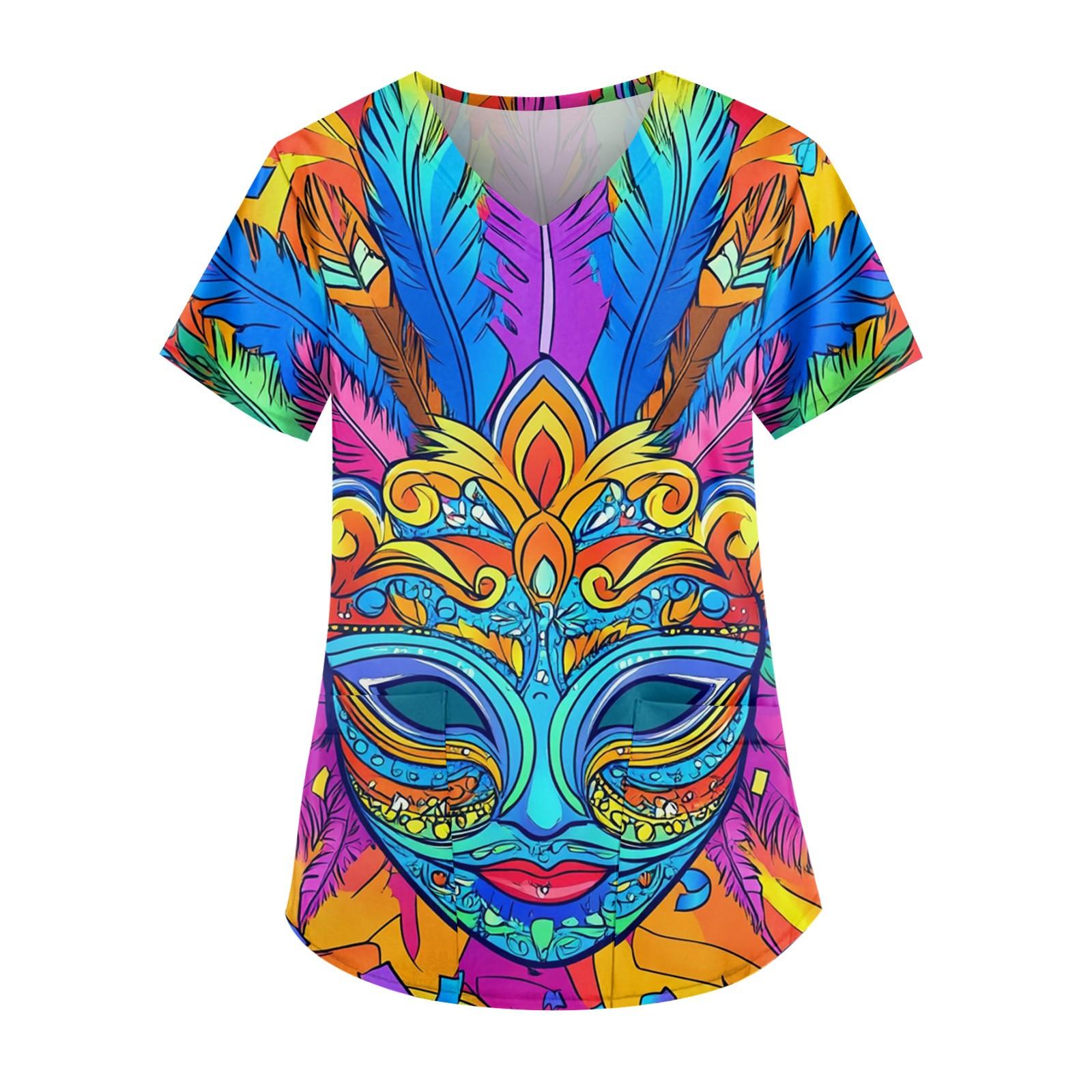 

Жіночі модні повсякденні топи з принтом і захисний робочий одяг із V-подібним вирізом XL небо синє кольору