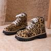 Women's Plus Size Leopard Print Combat Boots Fall New Platform Chunky Heel Lace-Up Non-Slip Fashion Boots