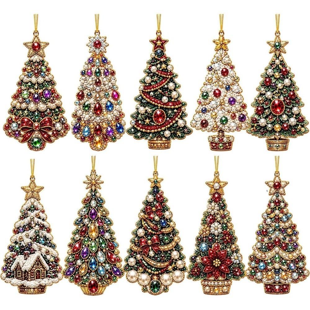 Semi-finished DIY Pearl Painting Kit Xmas Tree Shape Xmas Acrylic Pendant Home Decoration