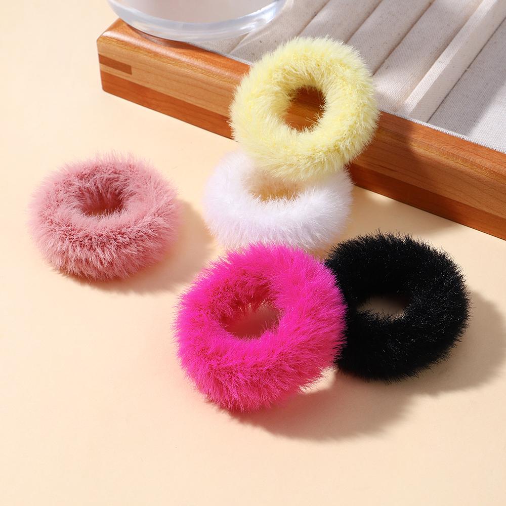 

5 шт./пакет Мини Цветные Плюшевые Резинки для Волос Кольцо Толстой Кишки Детские Милые Пушистые Веревки для Волос Меховые Резинки Аксессуары для Волос