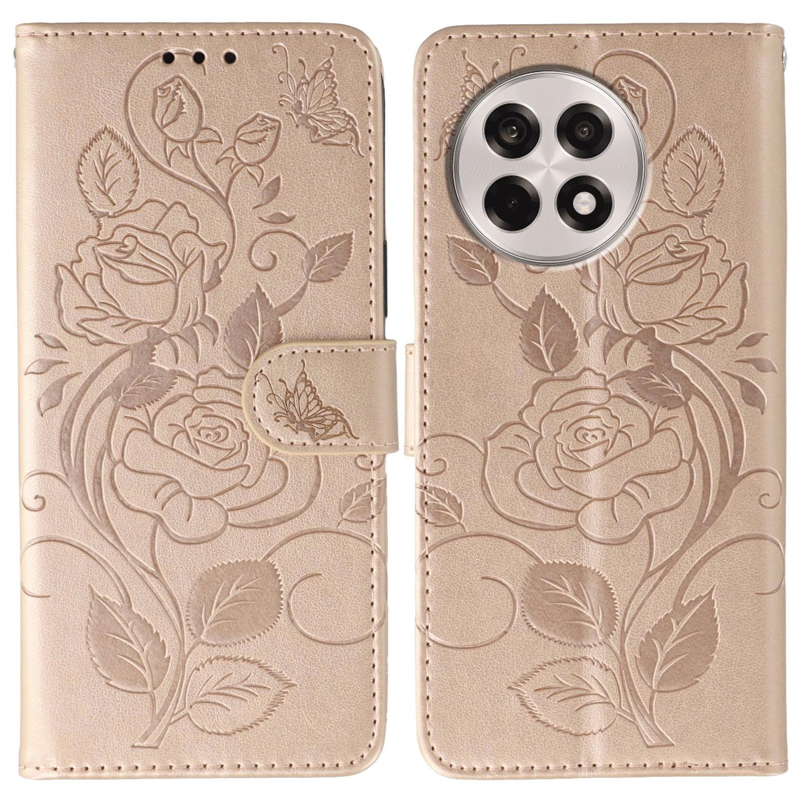 

Phone Case For OnePlus Ace 5 5G/Ace 5 Pro 5G/13R 5G Wallet Stand Imprinted Rose Butterfly PU Leather Cover Rose Gold