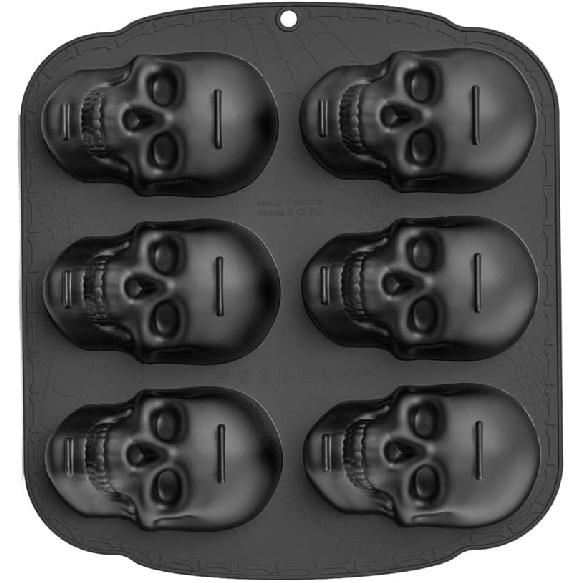 Halloween Skull Cake Pan Silicone Mold, 6 Cavities Pirate Skull 3D Silicone Mold Baking Pan,Black Easy To Use