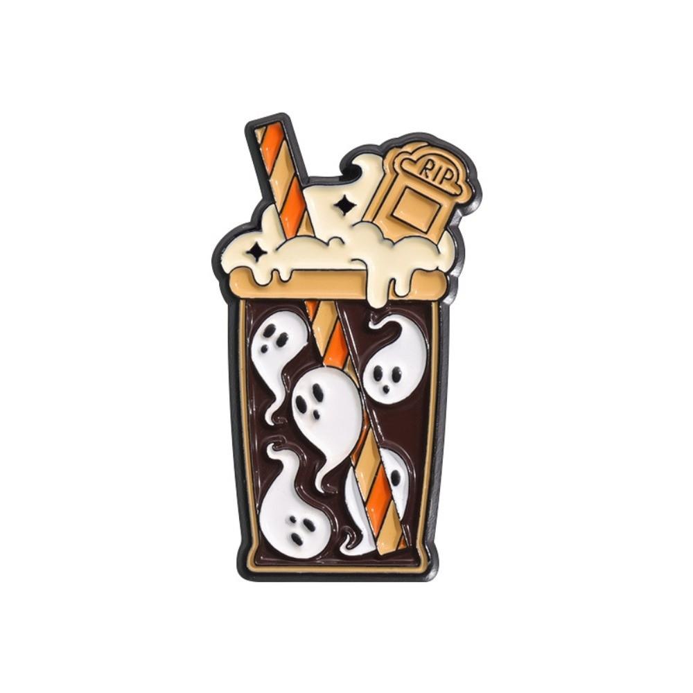 Tombstone Pumpkin Juice Brooch Halloween Ghost Lapel Badges Punk Style Enamel Brooches Unisex Style B