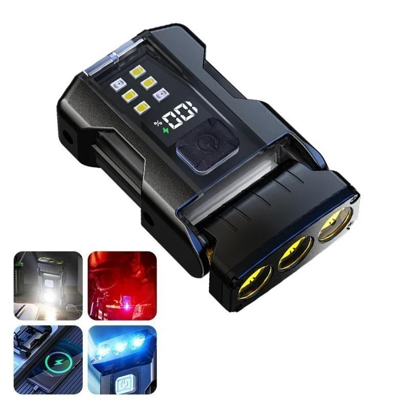 

LED+COB Super Bright Flashlight USB Charging Powerful Work Light Power Display Pocket Hat Clip Light for Night Running 1pc