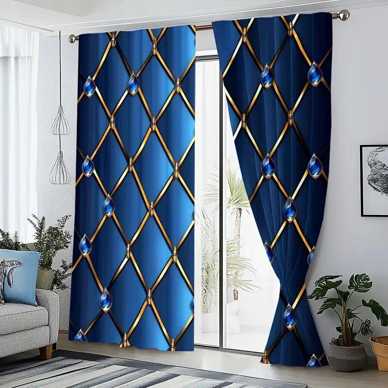 Nordische Tiefblaue Kristallstangen-Tasche Vorhänge Schlafzimmer Küchen Dekoration Wohnzimmer Vorhang Polyester Perfekt Für Groß