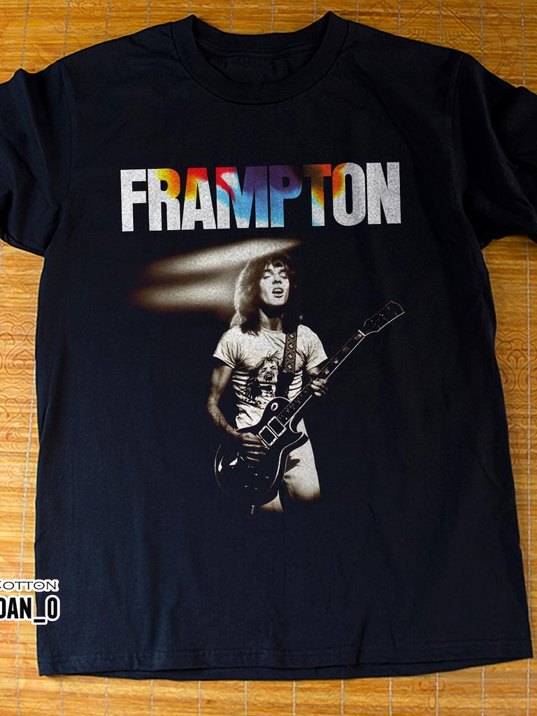 Peter Frampton Autograph Guitar Signature T-Shirt - Iconic Frampton Sound & Appearance Tee, Casual Round Neck Music Fan Apparel, Machine Washable Blac