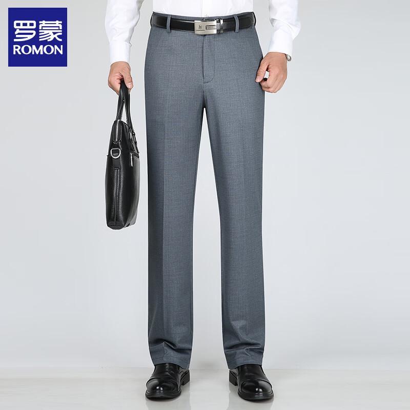 ROMON Men's Straight-Leg Elastic Business Casual Pants