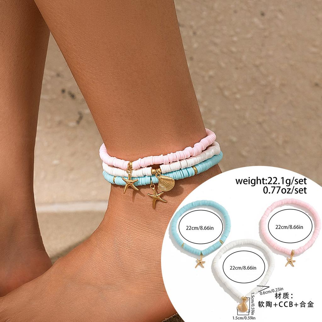 Bohemian Shell Starfish Beaded Anklets Set for Women Fashion Summer Beach Sea Shell Multilayer Chain Ankle Jewelry