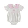 Infant Short Sleeve Jumpsuit with Floral Embroidery and Ruffle Collar for Baby Girls and Boys Summer Romper Outfit