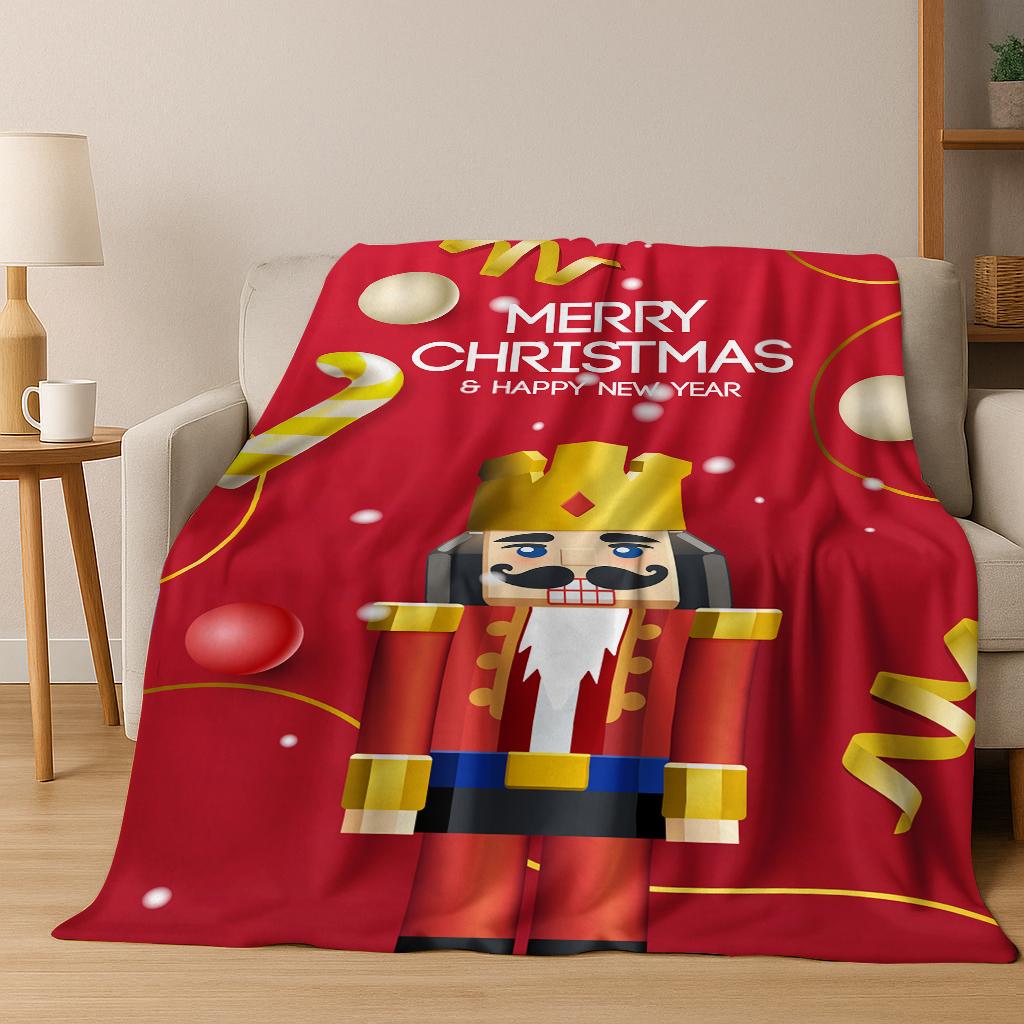 Frohe Weihnachten Baum Nussknacker Cartoon Puppe Neujahrsgeschenk Flanell Decke, Weiche Wohndecke für Zuhause Schlafzimmer Bett Sofa Kinder
