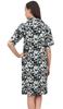 Bimba Floral Print Black Women Sleepshirt Notched Collar Sleepwear Nightshirt -