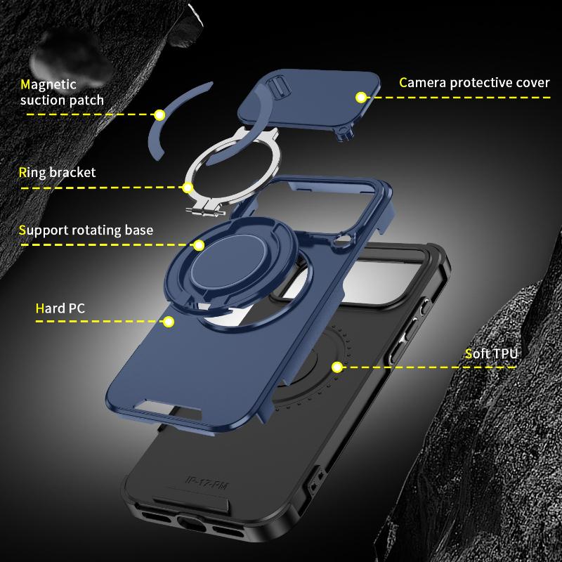 Luksus Kraftig Robust Armor Magnetisk Brakett Deksel For iPhone 16 15 14 13 12 11 Pro Max Plus Skyv Kamerabeskyttelse PC-deksel