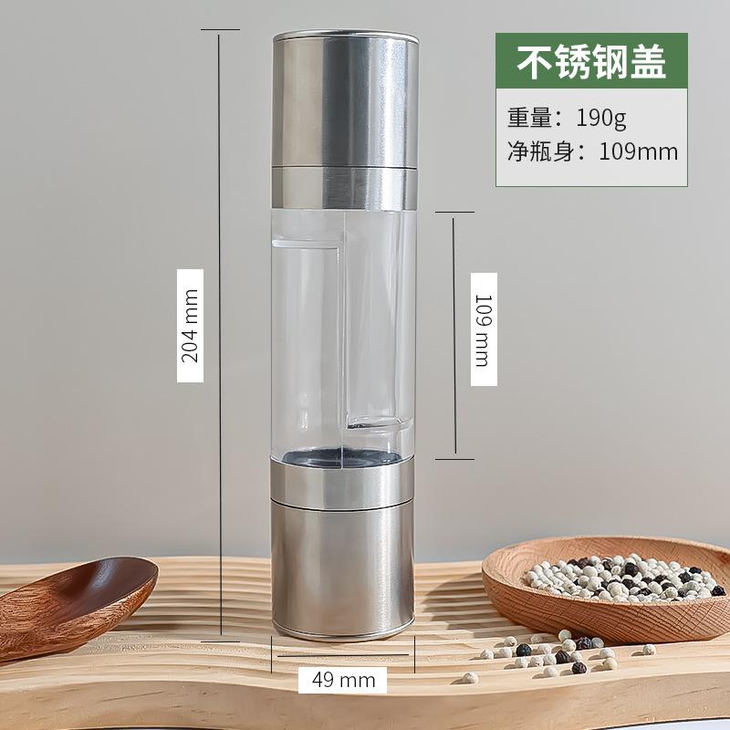 Stainless Steel Dual-Chamber Grinder Manual Reversible Pepper Salt Mill Household Multifunctional Seasoning Grinder 2Pcs