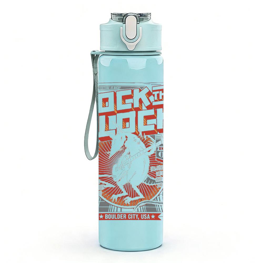 1PC Rock band red grunge text print 750ml colorful plastic sports water bottle leakproof pop up lid with straw for outdoor work home use