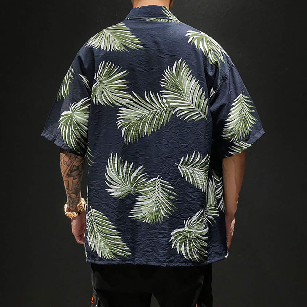 COZOEN Aloha Hawaiian Summer Panama Short Botanical 9 Plus Sizes Men's Shirt, Shirt, Shirt, Sleeve, Print, All-Over Print, Casual, Lightweight,