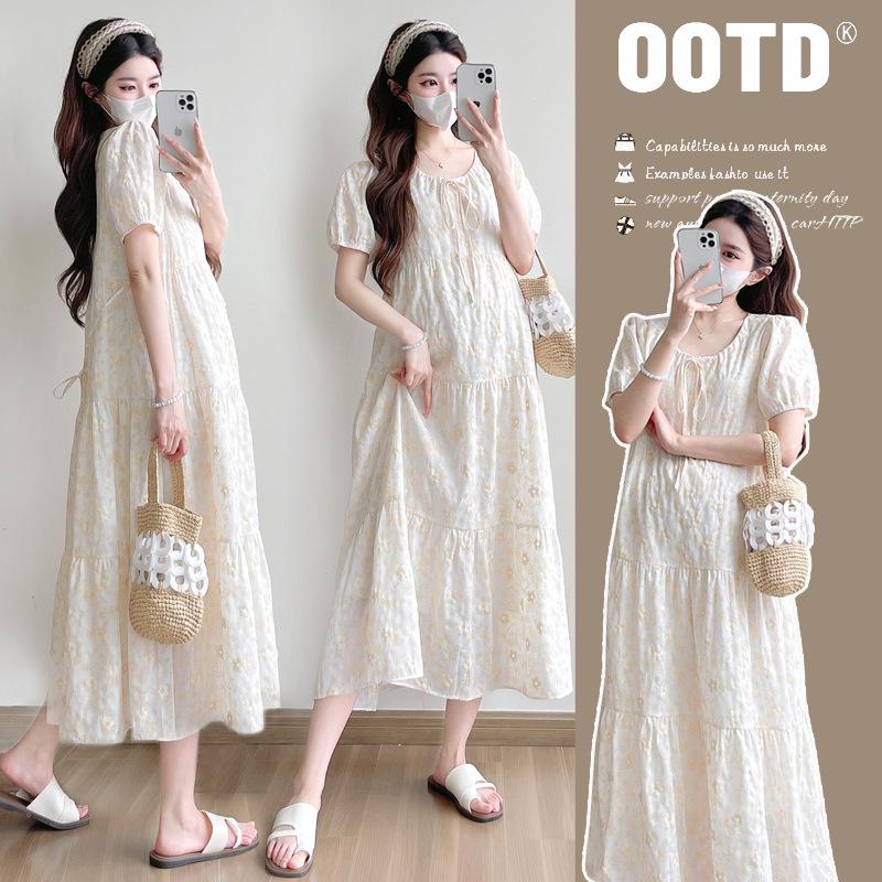 High-End Embroidered Mid-Length Maternity Dress - Summer 2026 Collection