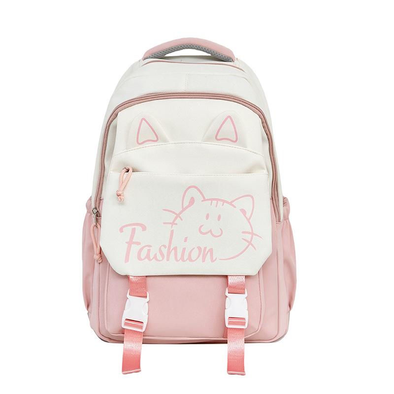 2026 New Large Capacity Nylon Backpack Student Simple Cute Cat School Bag Multifunctional Storage Pack