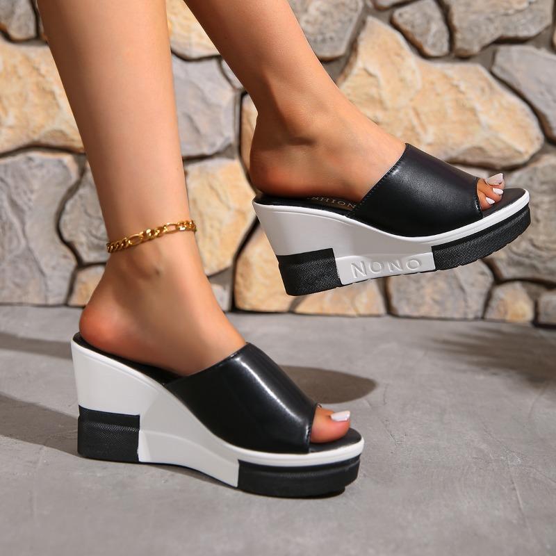 New Women's Shoes Muffin Bottom Fish Mouth Women's Slippers Wedge Heel Thick Sole Sexy High Heel One-size Large Size Sandals Women
