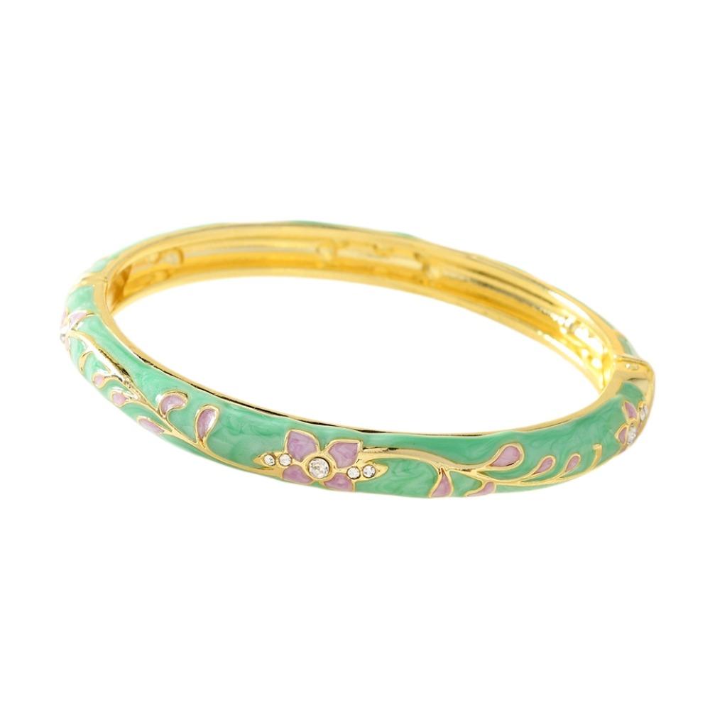 Enamel Chinese Flower Bangle Butterfly Floral Women s Hand Bracelet  Gifts for Women Girl StyleA Cyan