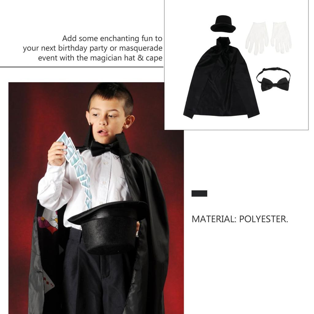 Alasum Kids' 4-Piece Magician Costume Set, Includes Top Hat, Bow Tie, Cape, and Gloves, Prop Suit, and Magic Supplies, Perfect as a Birthday Gift