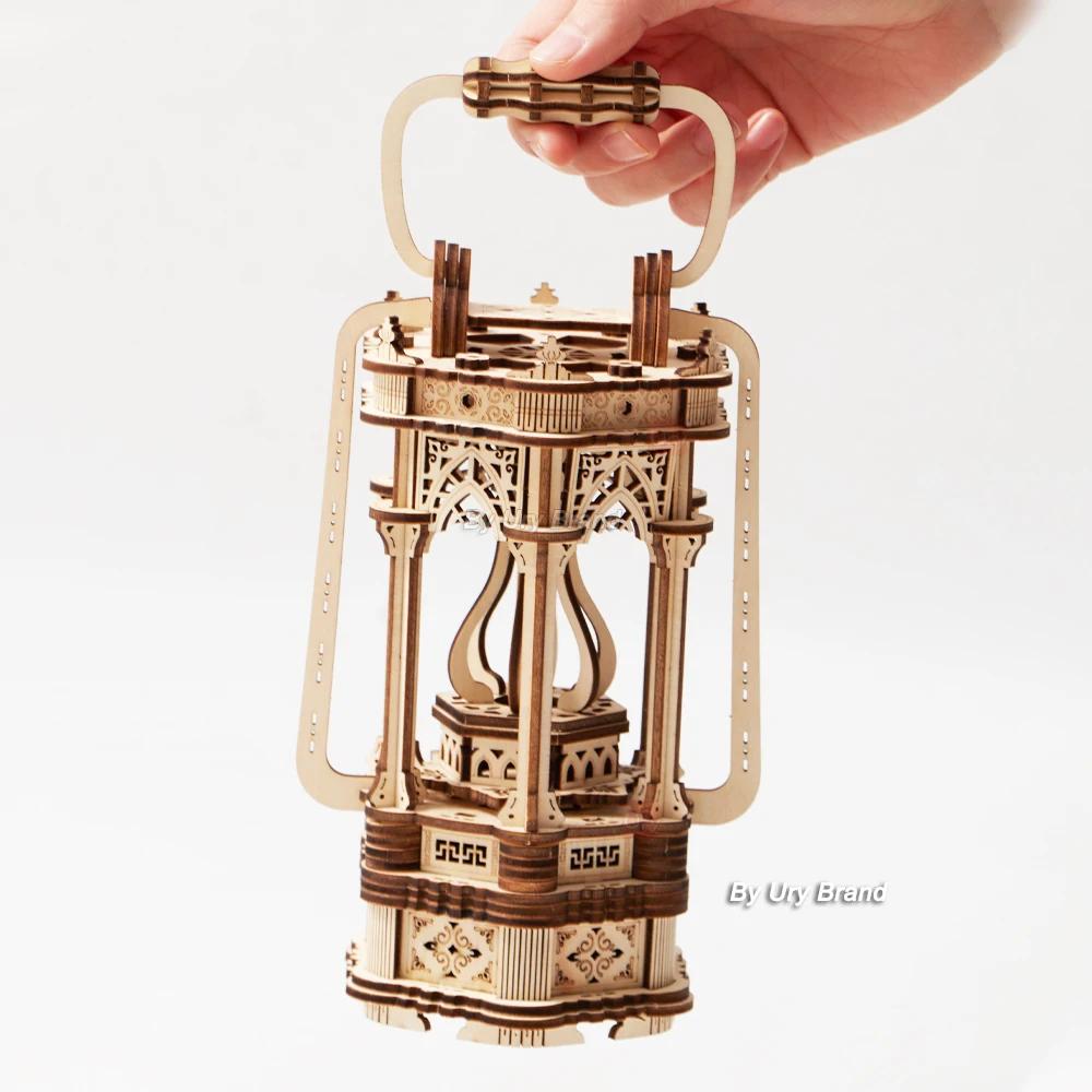 Ury 3D Wooden Puzzle Lantern Diy Vintage Light Bedside Lamp Model Assembly Building Kits Desk Decoration Gift For Teens Adult