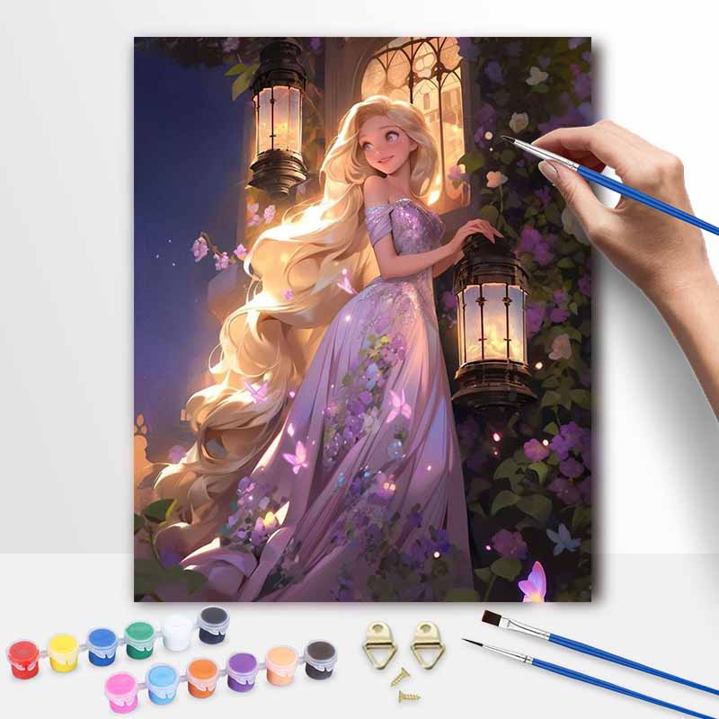 Disney Oil Painting Kit Canvas Princess Garden Night Lantern Home Decor Gift