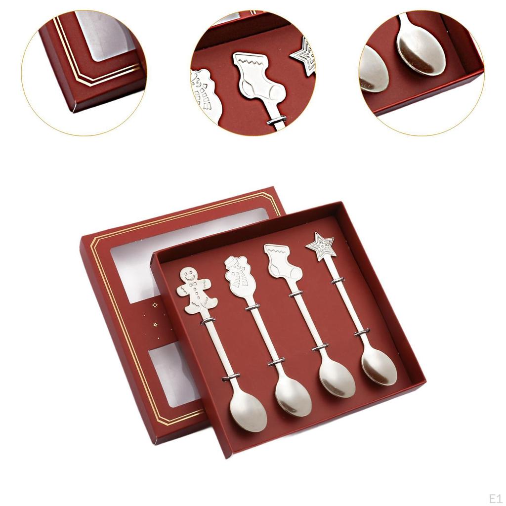4Pcs Christmas Spoon Set Tea Flatware Portable Kitchen Utensils Dessert Xmas Cutlery
