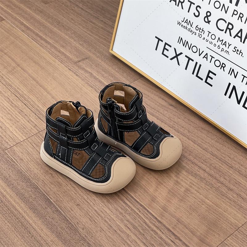 

New Summer Baby Shoes Leather Toddler Girls Roman Sandals Soft Sole Non-slip Little Boys Sandals Beach EU 16-25 22 чёрный