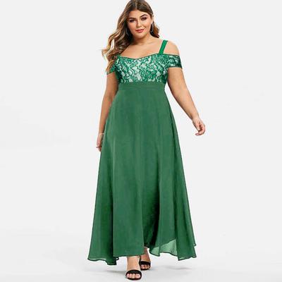 Cross-border New 2026 Amazon One-word Shoulder Lace Suspender Off-the-shoulder Dress Long Dress Evening Dress Large Size Women's Clothing