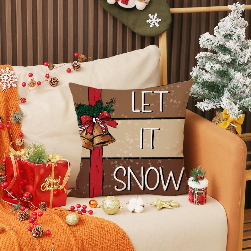 New Christmas Set Linen Pillow Plaid Snowman Print Cushion Indoor Holiday Decoration Sofa Cushion