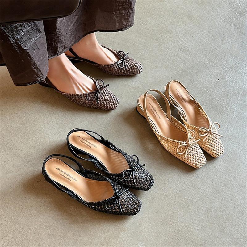 Fashion New Summer Sandals Square Toe Sandals for Women Low Heel Fashion Bow Decoration Hollow Out Sandals Breathable Ladies Shoes Women