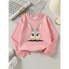 European sizes Cute Gray Bunny Face Cartoon Girls' Crewneck Sweatshirt, Western Style Long Sleeved Casual Top for Little Girls