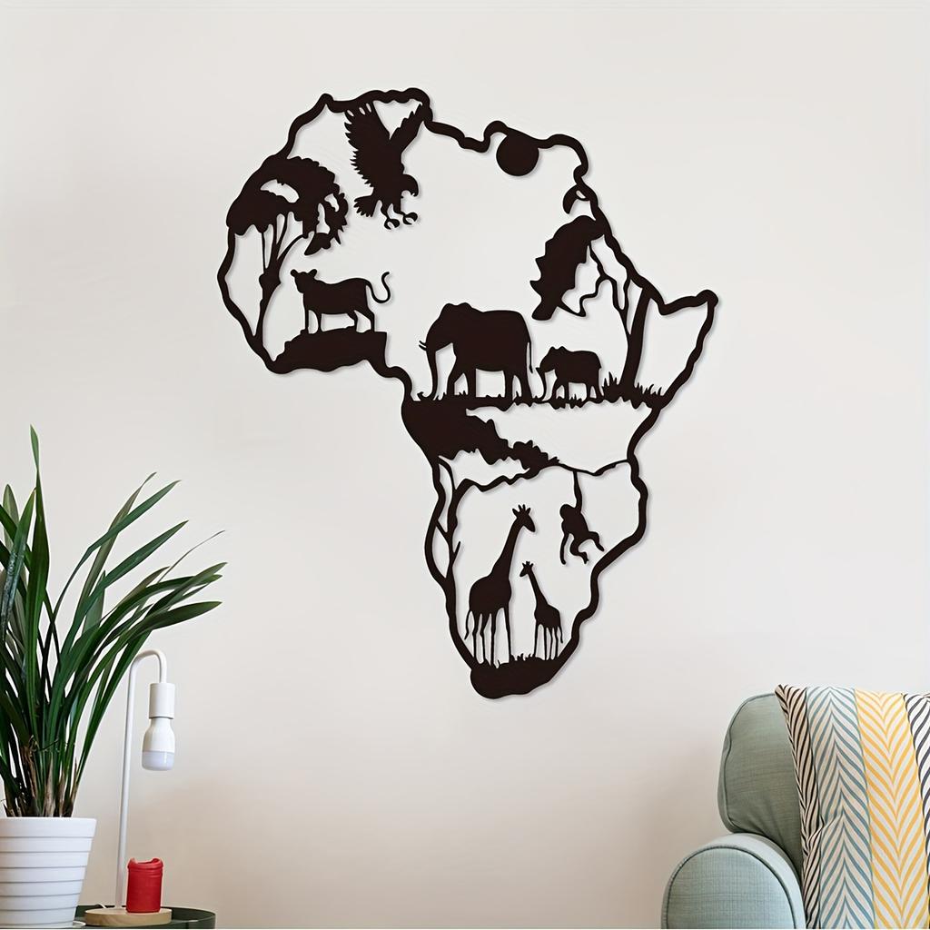1 Stück Afrikanische Tierkarte Eisen Wandkunst Innen Außen Wohnzimmer Schlafzimmer Flur Dekoration 11,81x9,66 Zoll Geschenk Halloween Weihnachten Neujahr