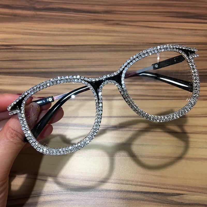Fashion Rhinestone Farsighted Reading Glasses Women Clear Round Anti Blue Light Prescription Computer Glasses Diopter 0 To +6.0