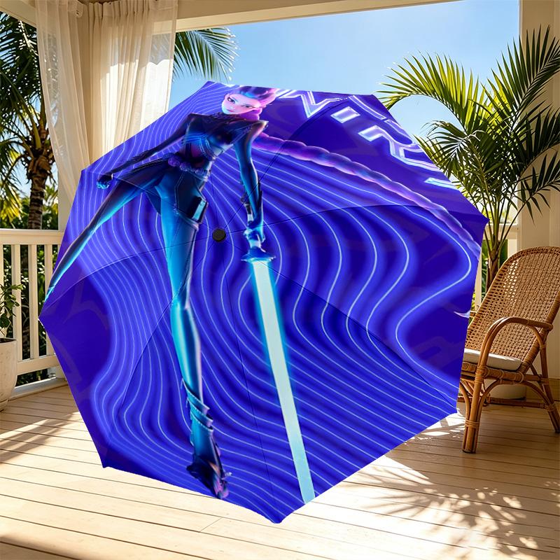 Ombrello Automatico Apri e Chiudi con Stampa KPop Demon Hunters, Ombrello Pieghevole Portatile, per Viaggi all'Aperto, Pendolarismo, Campeggio, Regalo di Compleanno Ideale