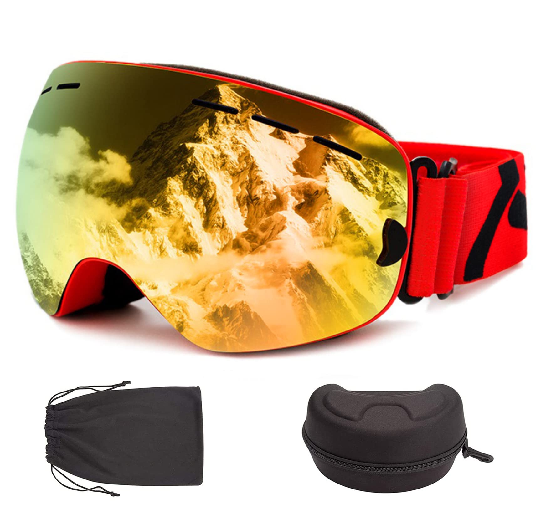 

BOFAC Ski and Snow Spherical Goggles with Wide Field of UV Glasses Storage Case Included Goggles, 180-Degree View, 99% Protection, Anti-Fog,