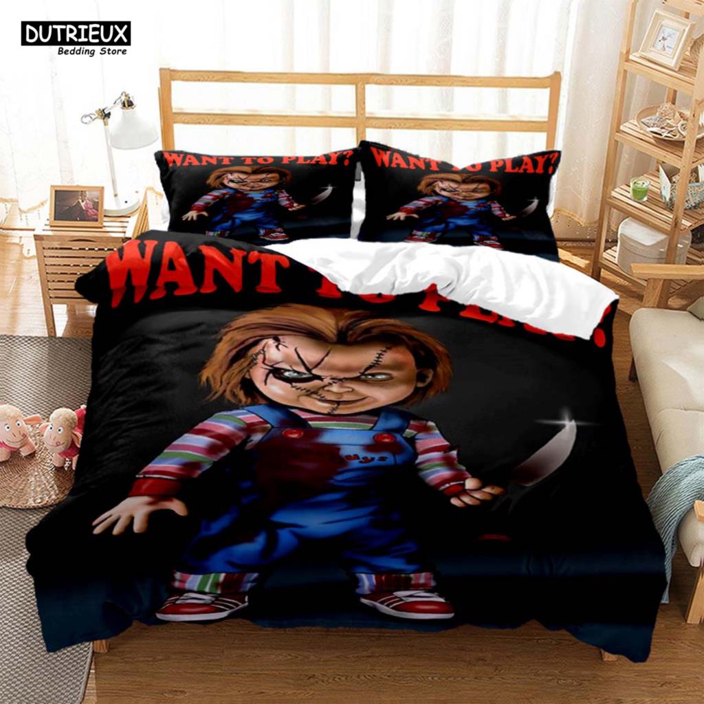 Halloween Horrorfilm Clown Gedruckter Bettbezug Kissenbezug Queen Bettwäscheset Bettwäscheset Luxus Personalisierte Bettwäsche