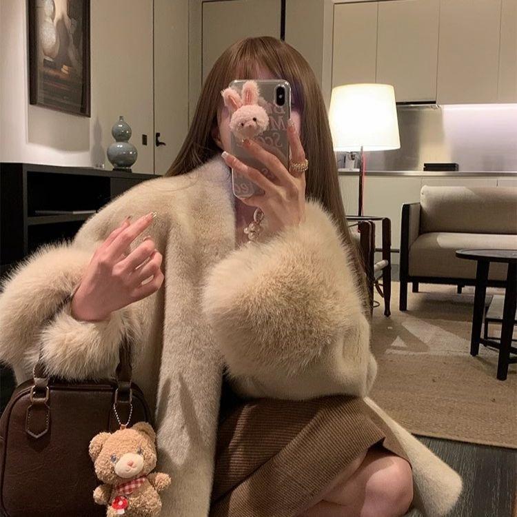 Winter Faux Mink Fur Jacket Women Loose Fit Elegant Style Outerwear Coat