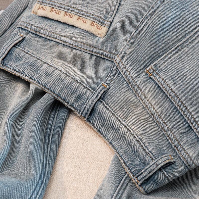 SIBOSH Women's High-Waist Washed Fleece-Lined Wide-Leg Jeans